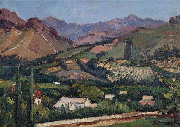 Franschhoek From La Cotte Oil Painting by Pieter Hugo Naude