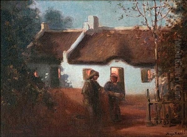 Figures Outside A Cape Cottage At Night Oil Painting by Pieter Hugo Naude