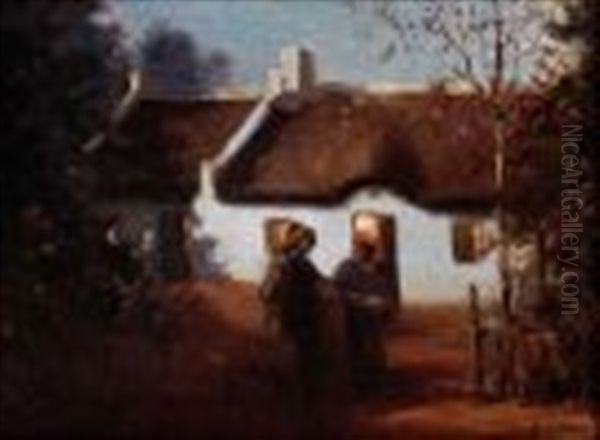 Figures Outside A Cape Cottage At Night Oil Painting by Pieter Hugo Naude