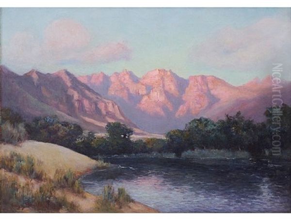 Breede River, Worcester Mountains Beyond Oil Painting by Pieter Hugo Naude