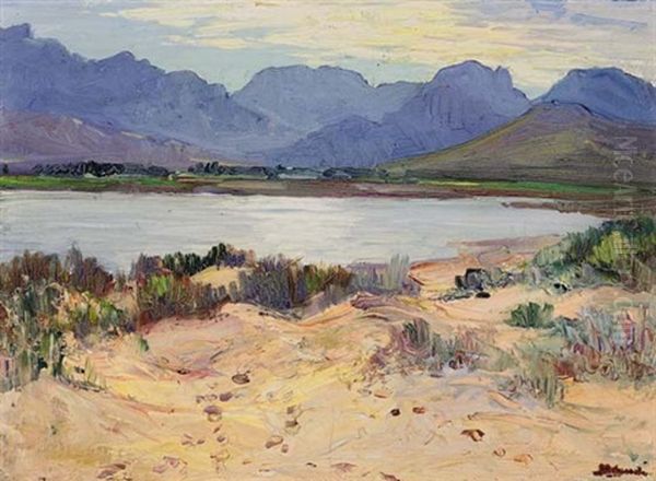 Brandvlei Dam With Slanghoek Mountains In The Distance Oil Painting by Pieter Hugo Naude