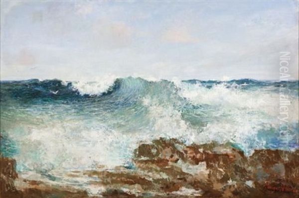 Seascape With Rolling Waves Oil Painting by Pieter Hugo Naude