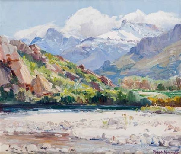 A Mountainous River Landscape Oil Painting by Pieter Hugo Naude