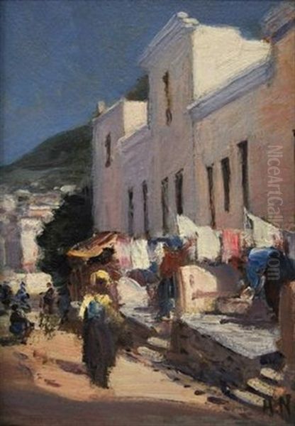 A Street In Old Cape Town Oil Painting by Pieter Hugo Naude