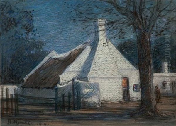 A Cape Dutch House In The Moonlight Oil Painting by Pieter Hugo Naude