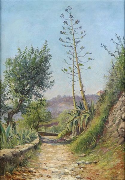 Chemin Montant (uphill Path) Oil Painting by Jules Ambroise Francois Naudin