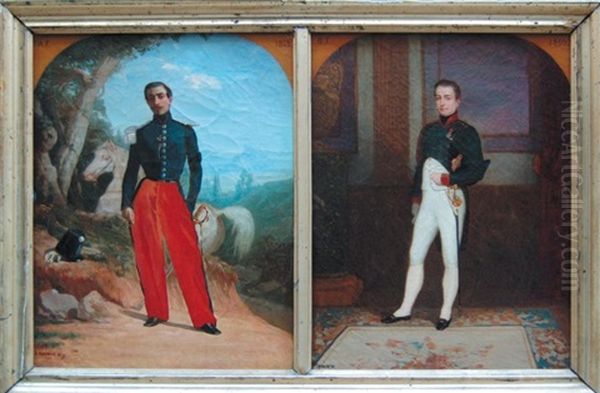 Portrait En Pied Representant Andre Ferrus (+ Portrait En Pied Representant Guillaume Ferrus; 2 Works) Oil Painting by Jules Ambroise Francois Naudin