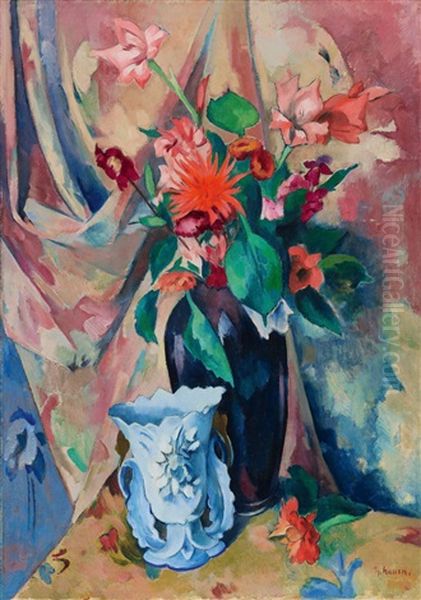 Blumenstilleben Mit Heller Vase Oil Painting by Heinrich Nauen