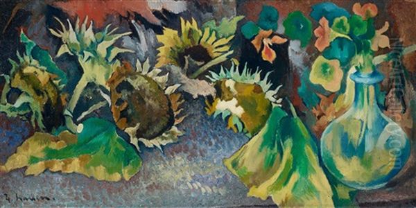 Sonnenblumen Mit Welker Kresse Oil Painting by Heinrich Nauen