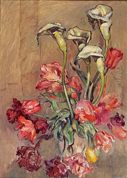 Blumenarrangement Mit Calla Oil Painting by Heinrich Nauen