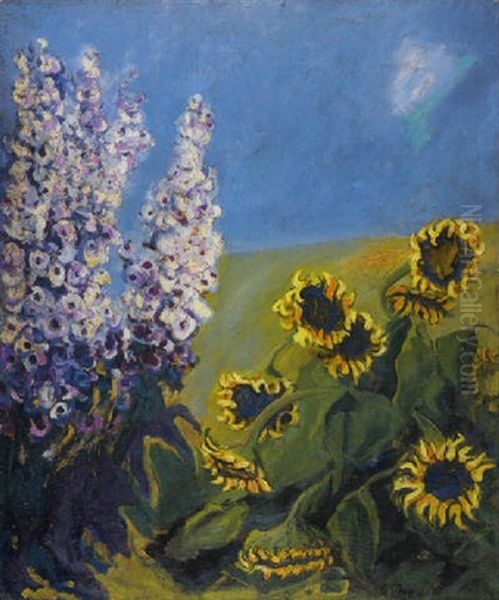 Levkojen Und Sonnenblumen Oil Painting by Heinrich Nauen