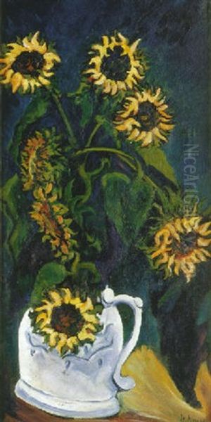 Sonnenblumen Im Weisen Krug Oil Painting by Heinrich Nauen