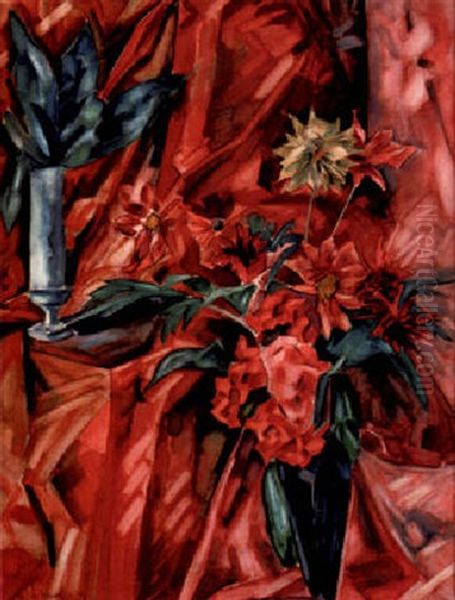 Zwei Vasen Mit Blumen Oil Painting by Heinrich Nauen