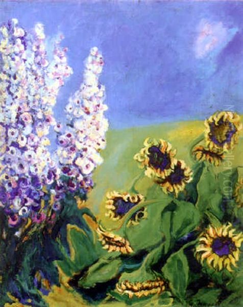 Levkojen Und Sonnenblumen Oil Painting by Heinrich Nauen