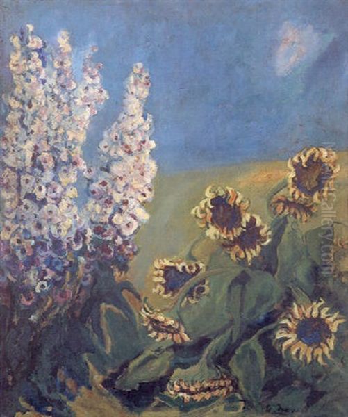 Levkojen Und Sonnenblumen Oil Painting by Heinrich Nauen