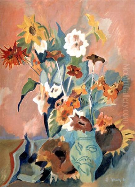 Sommerblumen Im Westerwalder Krug Oil Painting by Heinrich Nauen