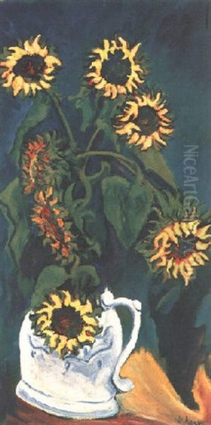 Sonnenblumen In Weissem Krug Oil Painting by Heinrich Nauen