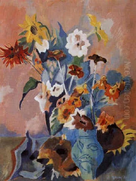 Sommerblumen In Westerwalder Krug Oil Painting by Heinrich Nauen