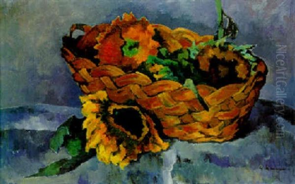 Korb Mit Sonnenblumen Oil Painting by Heinrich Nauen