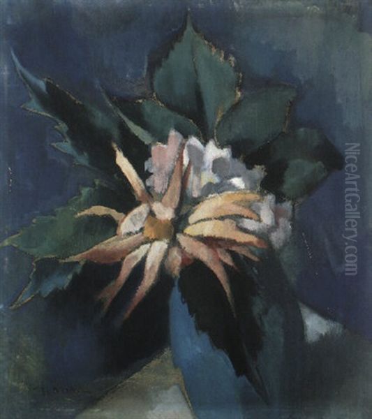 Stilleben Mit Blume In Blauer Vase Oil Painting by Heinrich Nauen