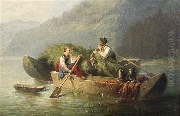 Rendezvous On The Lake Oil Painting by Carl Naumann