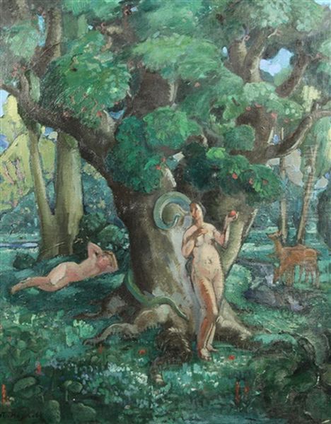 Adam & Eve Oil Painting by Pavel Semyonovich Naumov