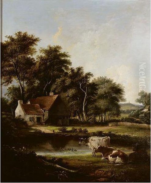 Wooded Landscape With Cattle Oil Painting by John Birch