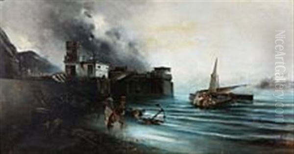 View From A Spanish Seaport Oil Painting by Jose Navarro Llorens