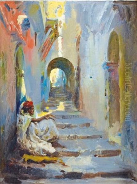 Escalier Dans La Medina Oil Painting by Jose Navarro Llorens