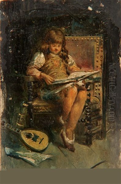 Nino Musico Leyendo Oil Painting by Jose Navarro Llorens