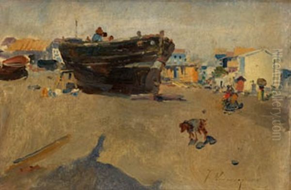 Pueblo De Pescadores Oil Painting by Jose Navarro Llorens