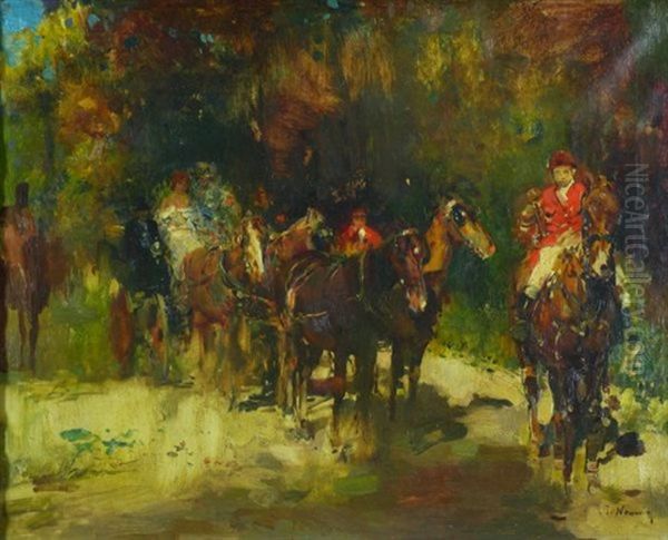 Escena Con Carro De Caballos Oil Painting by Jose Navarro Llorens