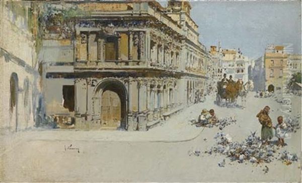 A Square In Madrid Oil Painting by Jose Navarro Llorens