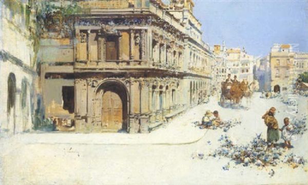 Plaza De La Constitucion Oil Painting by Jose Navarro Llorens