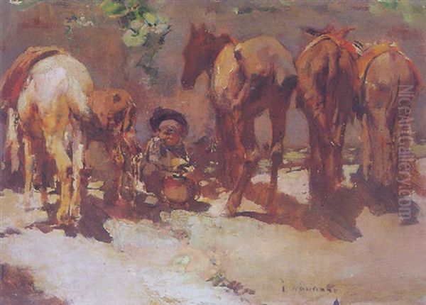 Nino Con Burros Oil Painting by Jose Navarro Llorens