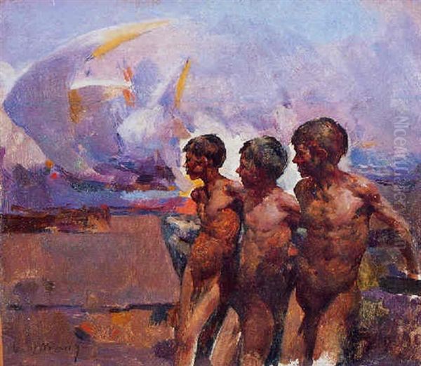 Muchachos En La Playa Oil Painting by Jose Navarro Llorens