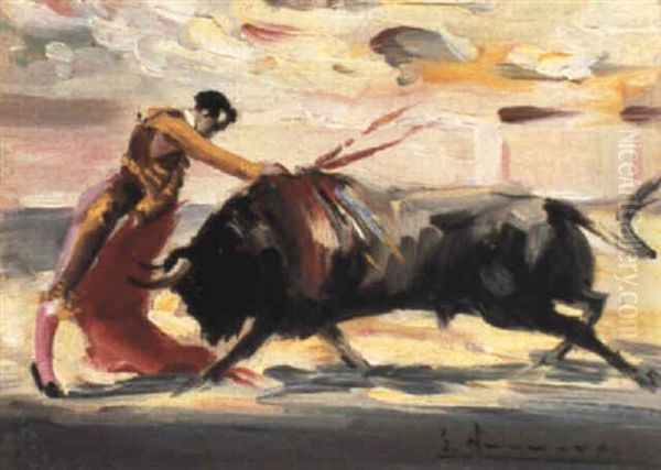 The Bullfight Oil Painting by Jose Navarro Llorens