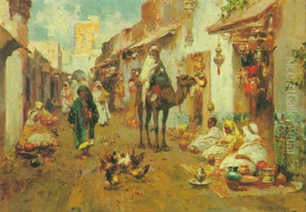 An Arab Street Scene Oil Painting by Jose Navarro Llorens