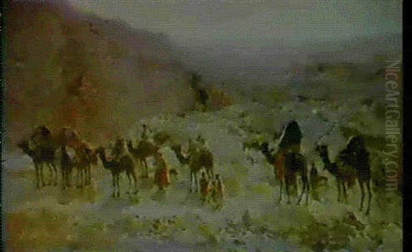 A Caravan In The Desert Oil Painting by Jose Navarro Llorens