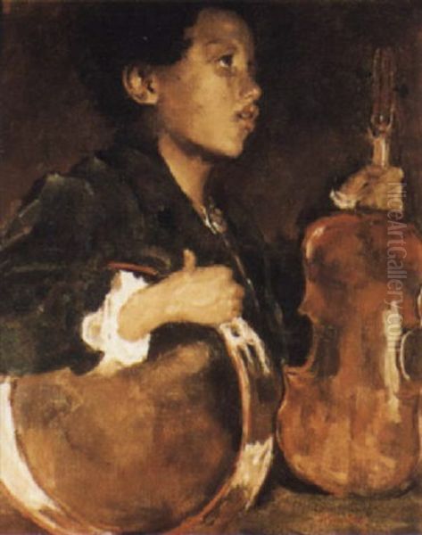 Portrait D'un Jeune Musicien Noir Avec Son Violon Oil Painting by Arthur Navez