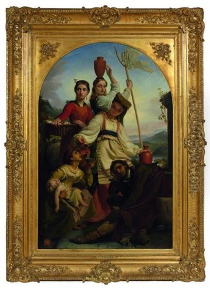 Paysannes Italiennes Accueillant Des Voyageurs Oil Painting by Francois Joseph Navez