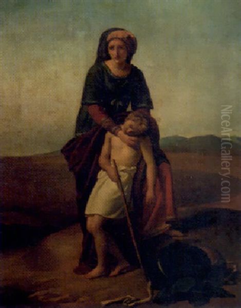 Hagar And Ishmael In The Desert Oil Painting by Francois Joseph Navez