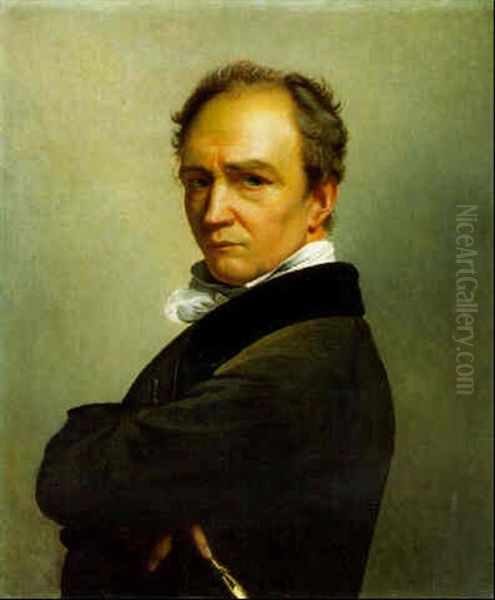 Portrait Of The Artist Holding A Stylus Oil Painting by Francois Joseph Navez