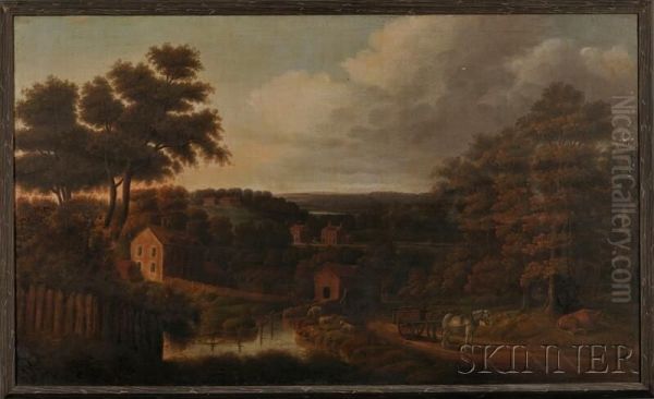 Pennsylvania Landscape: The Village Road Oil Painting by Thomas Birch