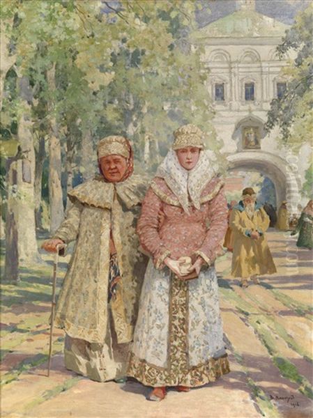 Outside The Monastery Gate Oil Painting by Vassily Ivanovich Navozov