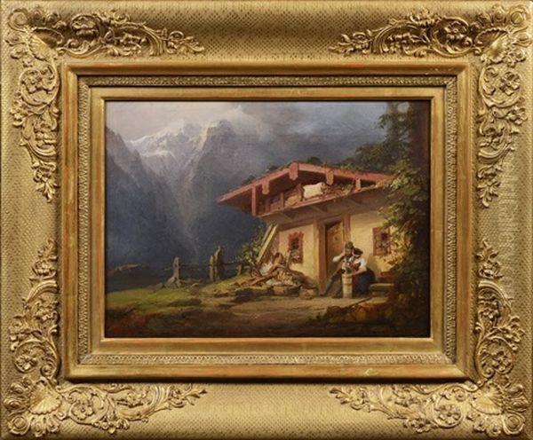 Alpen Landscape With A House Oil Painting by Josef Navratil