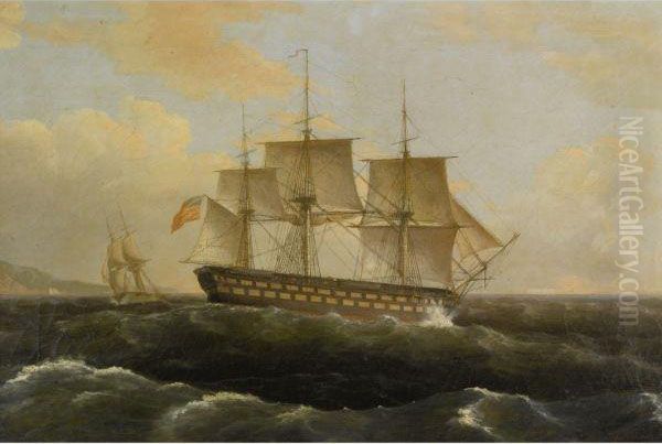 U.s. Frigate President Oil Painting by Thomas Birch