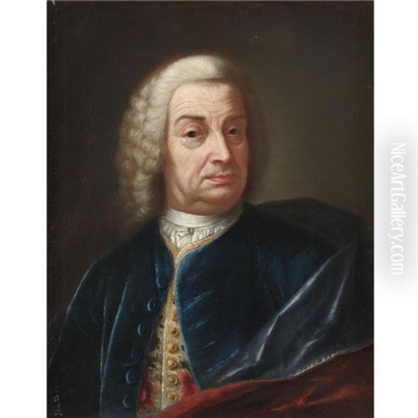 Portrait Of A Gentleman Wearing A Wig And A Blue Velvet Cape Oil Painting by Bartolomeo Nazari