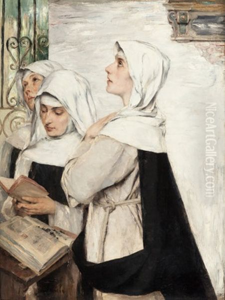 Three Nuns In Prayer Oil Painting by David (Dalhoff) Neal