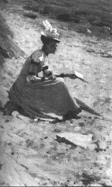 Reading On The Beach Oil Painting by George Hall Neale